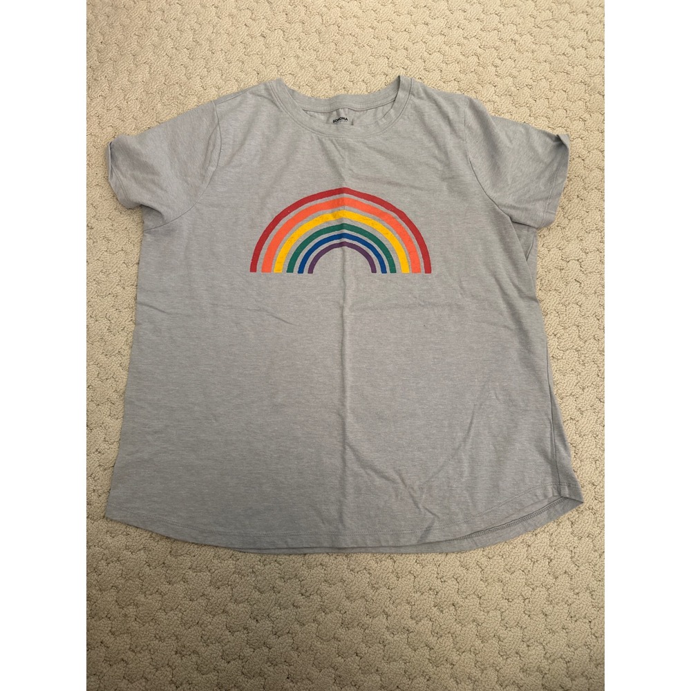 Sonoma Goods for Life Womens XL Gray Rainbow Graphic Short Sleeve Tee Shirt